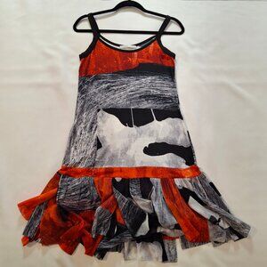 Made in Italy Didier Parakian Colorful Print Overlay Rags Netting Bottom Slip Dr